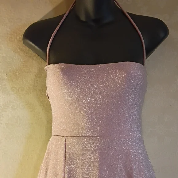 Elegant Pink Spaghetti Strap Dress, Retro Vibes. Stretchy,Size Large. Fairy Core - Picture 3 of 16